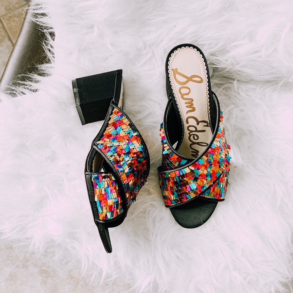 SAM EDELMAN Stanley Pinata Sequin Slide Sandals 7